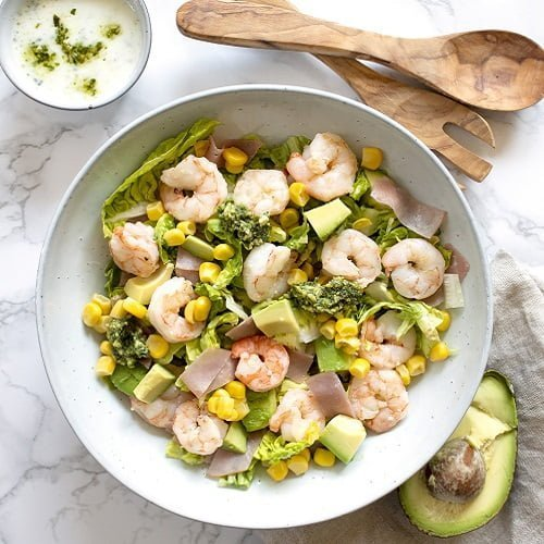 gambas en avocado salade