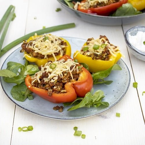 gevulde paprikas met vegetarisch gehakt