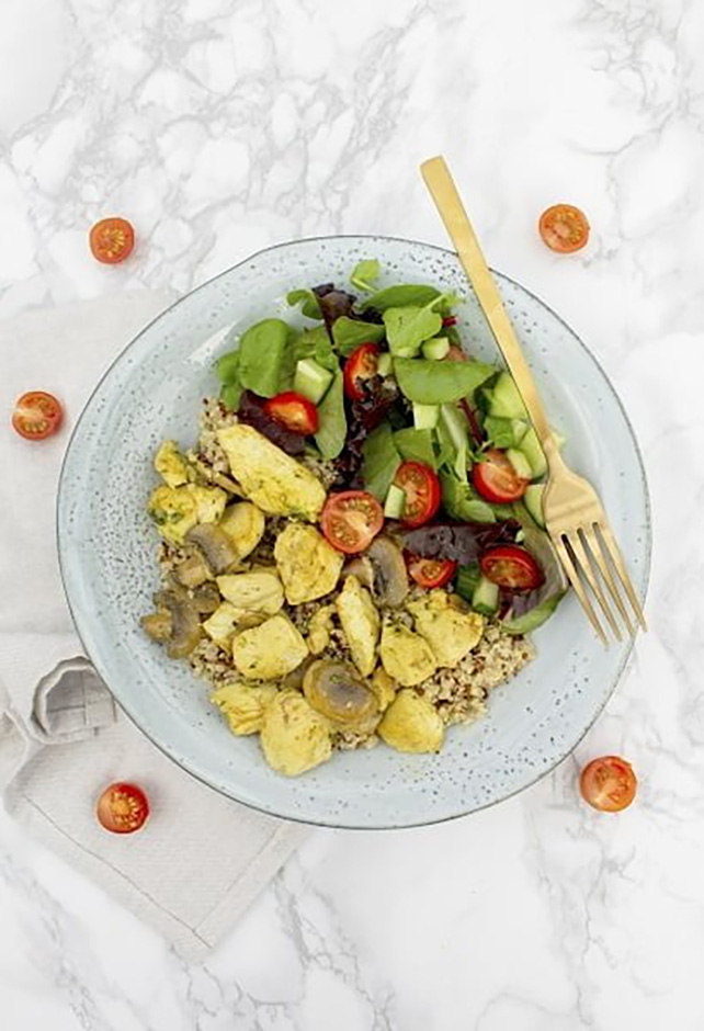 Quinoa met kip en pesto