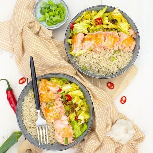 Zalm met kerrie spitskool en rijst